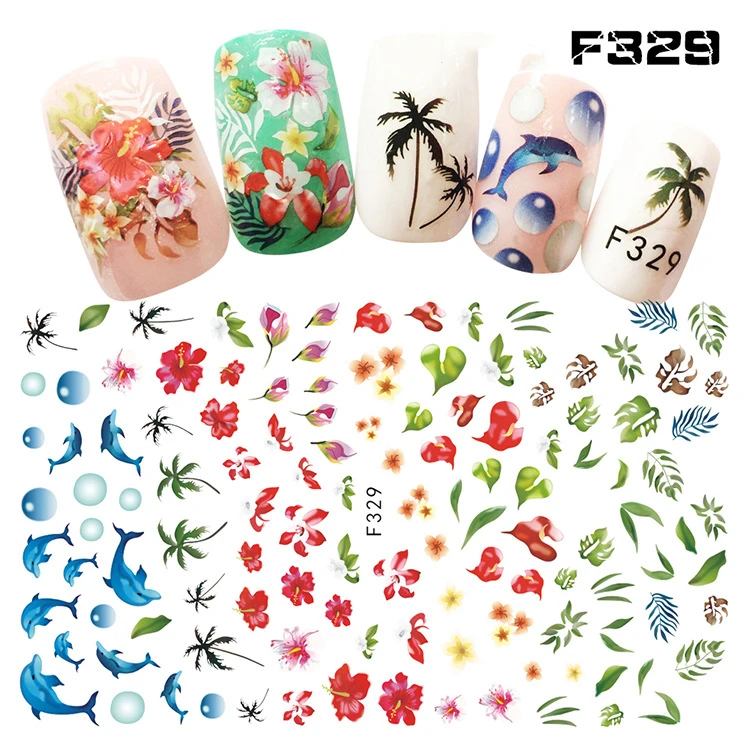 Элегантные цветы и животные наклейки для ногтей для женщин дизайн ногтей DIY принадлежности самоклеящиеся наклейки аксессуары для маникюра - Цвет: F329