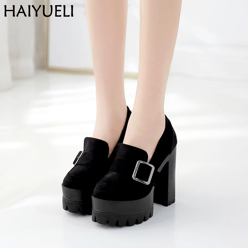 

Black Platform Boots Fall High Heels Boots Women Punk Buckle Ankle Boots 14cm High-heeled Coarse Heel Womens Booties Ladies Shoe