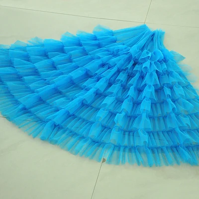 2meters Pink Red Blue White 8-Layer Ruffled Tulle Lace Trim Soft Mesh Fabric For Woman Dress, Dolls, Costume Design DIY - Цвет: lake blue