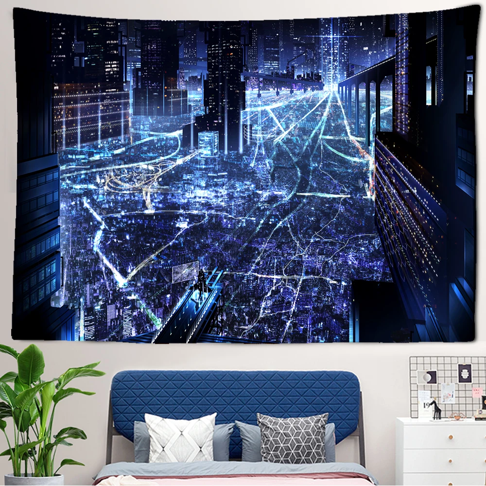Tokyo Nightlife Tapestry Bedroom Wall Hanging Home Decoration Japanese Tapestry Bohemian Decorative Hippie Print Mattress
