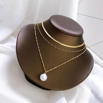 

3pcs Multilayer 100% Natural Freshwater Pearl Necklace Necklaces for Women Snake Bone Chokers Fine jewelry