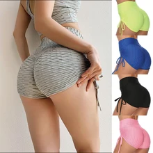 Cintura alta anti celulite calções de treino com corda mulheres sólido push up scrunch booty yoga calças curtas ginásio fitness biker collants