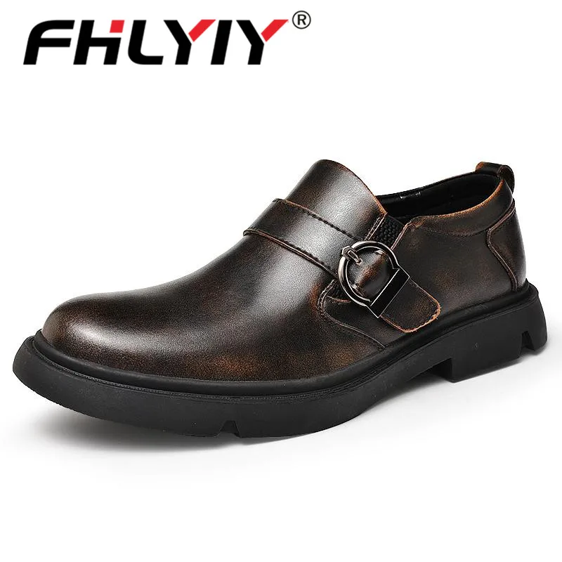 Brown Fhlyiy/Брендовые мужские оксфорды; модельные туфли из натуральной кожи; модные лоферы; высококачественная повседневная мужская обувь на плоской подошве; размеры 38-46; Цвет Черный - Цвет: Brown