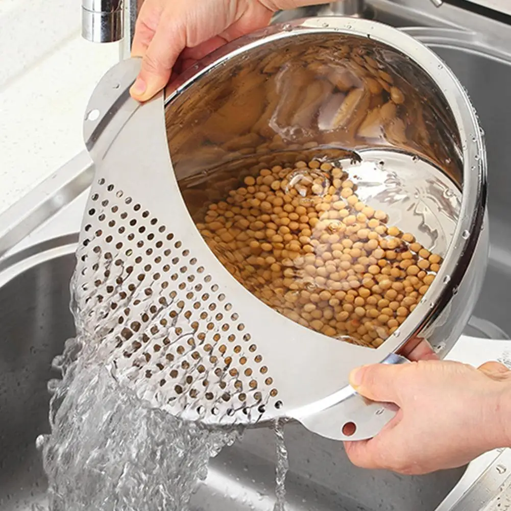 Steel Baffle Drain Pot Pan Strainer Pasta Spaghetti Strainer Kitchen Wash Vegetables Drainage