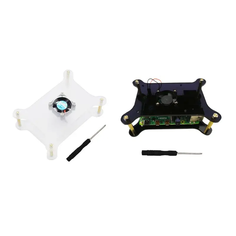 Прозрачный акриловый чехол с охлаждающим вентилятором для Raspberry Pi 4 Модель B/3B+/3B/2B