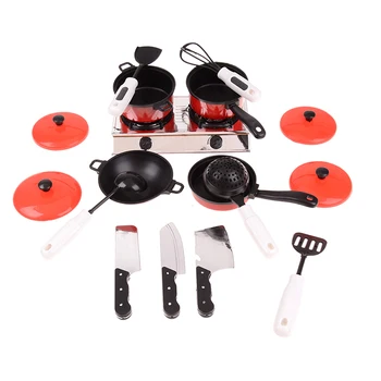 

13pcs Utensils Cooking Pot Pan Cookware Role Play Miniature Simulation Cook Gift For Girl Kitchen Pretend Play House Toy Set