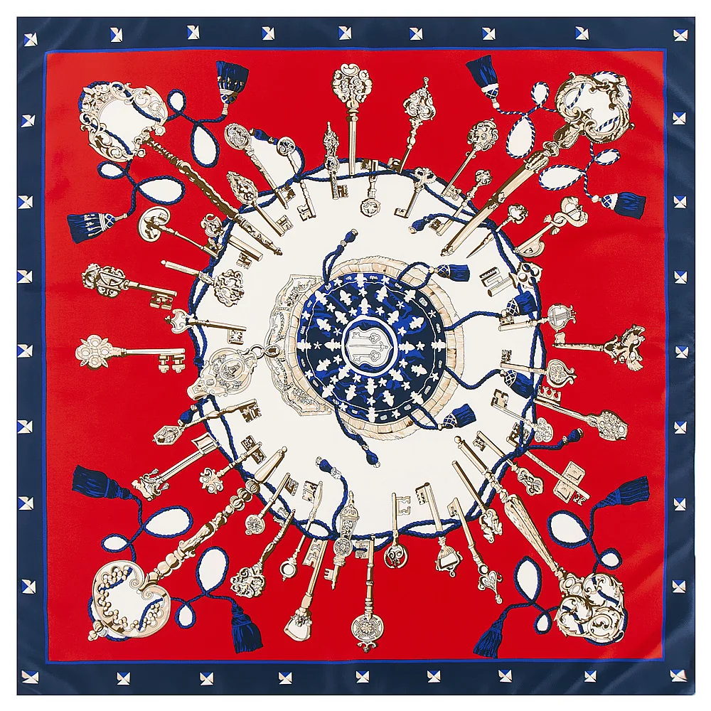  100cm Winter Scarf Women Luxury Brand Square Scarf 2019 New Key Print kerchief Handkerchief Bandann