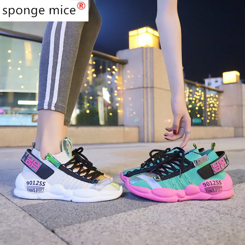 

Women Chunky Sneakers Platform 5cm Thick Sole Ladies Casual Vulcanize Shoes Web Celebrity Dad female fashion Sneakers Designer