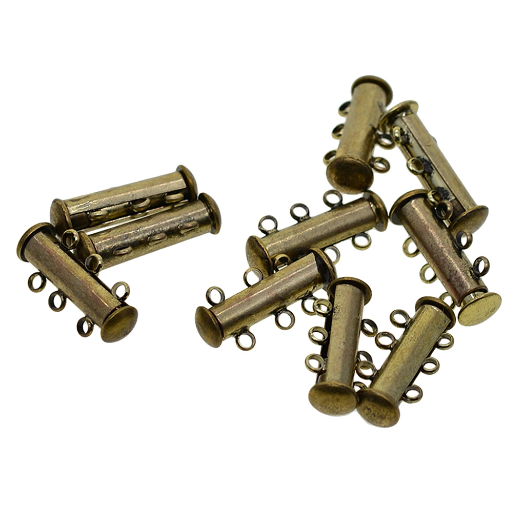 10Pcs 3 Strand Magnetic Slide Lock Tube Bead Loom Clasps Bronze 21x10x6mm