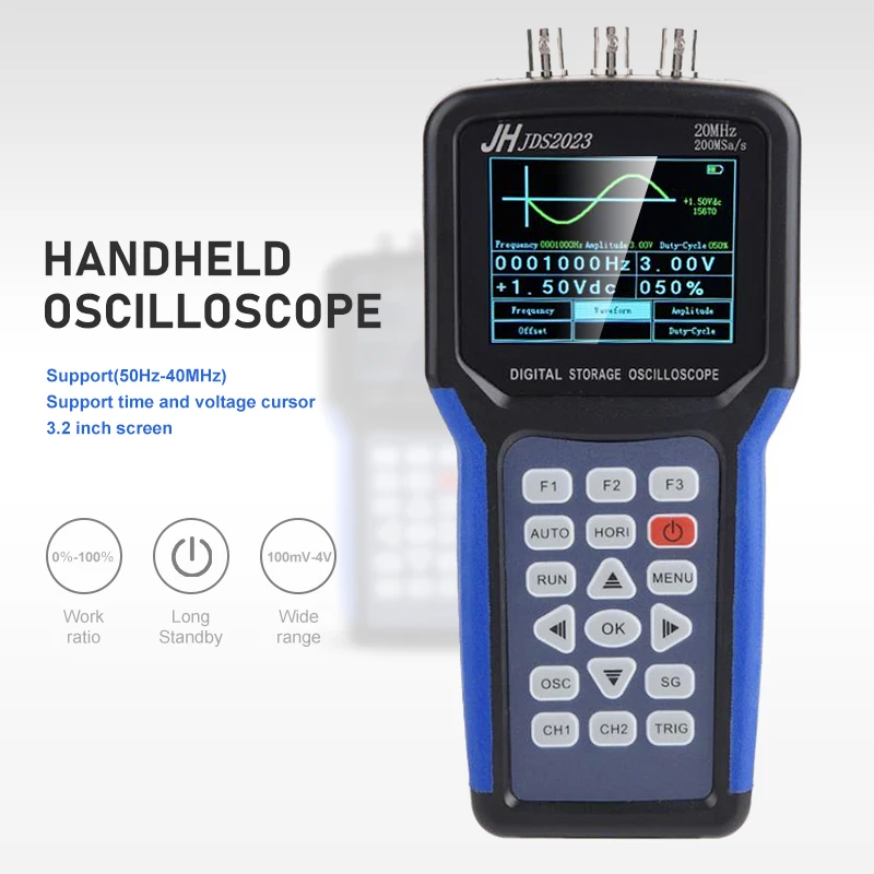 Jinhan JDS2023 Portable Oscilloscope Digital 2-Channel 20MHz 200MSa/s AC/DC Input Coupling Storagesignal Function Generator | Инструменты