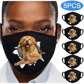 

5PCs Breathable Face Mask Dog Print Masks Fabric Protective PM 2.5 Dust Mouth Cover Washable Reusable Mouth Mask Mascarilla