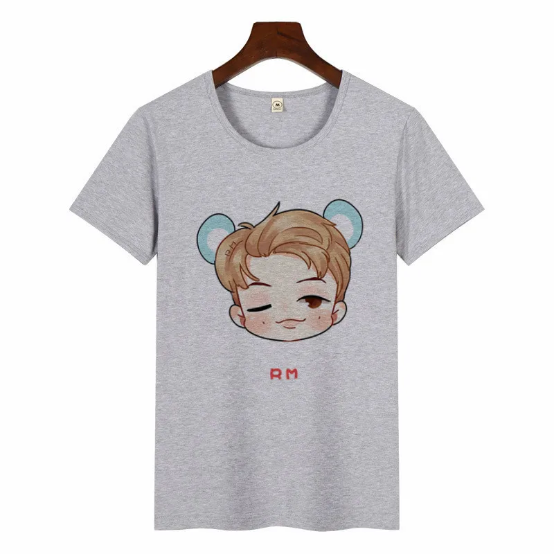 Женская футболка SUGA JIMIN с принтом альбома женская футболка в Корейском стиле Harajuku футболка Kawaii с графическим принтом из мультфильма Повседневная футболка - Цвет: p1487C-grey