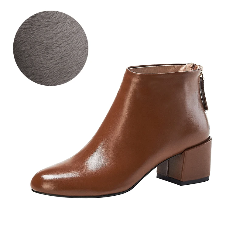 Brown Velvet Брендовая женская обувь из натуральной кожи; Новые Модные ботильоны «Челси»; женские ботинки с квадратным носком на высоком каблуке - Цвет: Brown Velvet