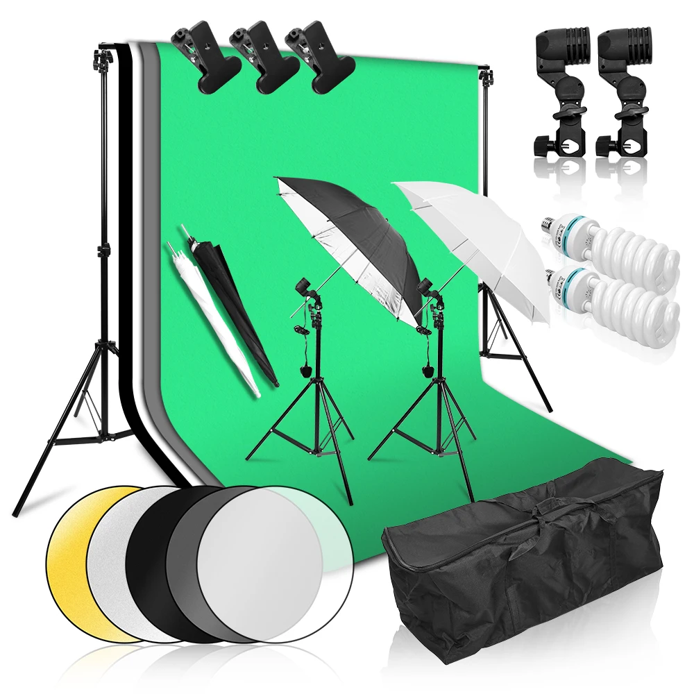 

Photo Studio Continuous Lighting Kit 2X3M Background Stand Support System 135W Light Bulb 2m Light Stand Soft Reflector Umbrella