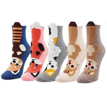 

Cute hot style cartoon bear kitten all cotton medium tube socks for girls pink