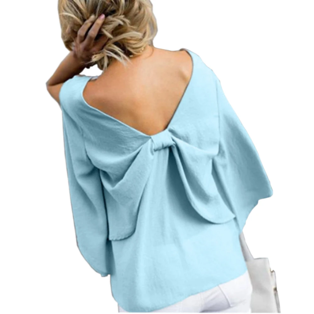 

Women Backless Blouse Shirt Long Sleeve Blouse V-neck Shirts Casual Tops Blouse Plus Size