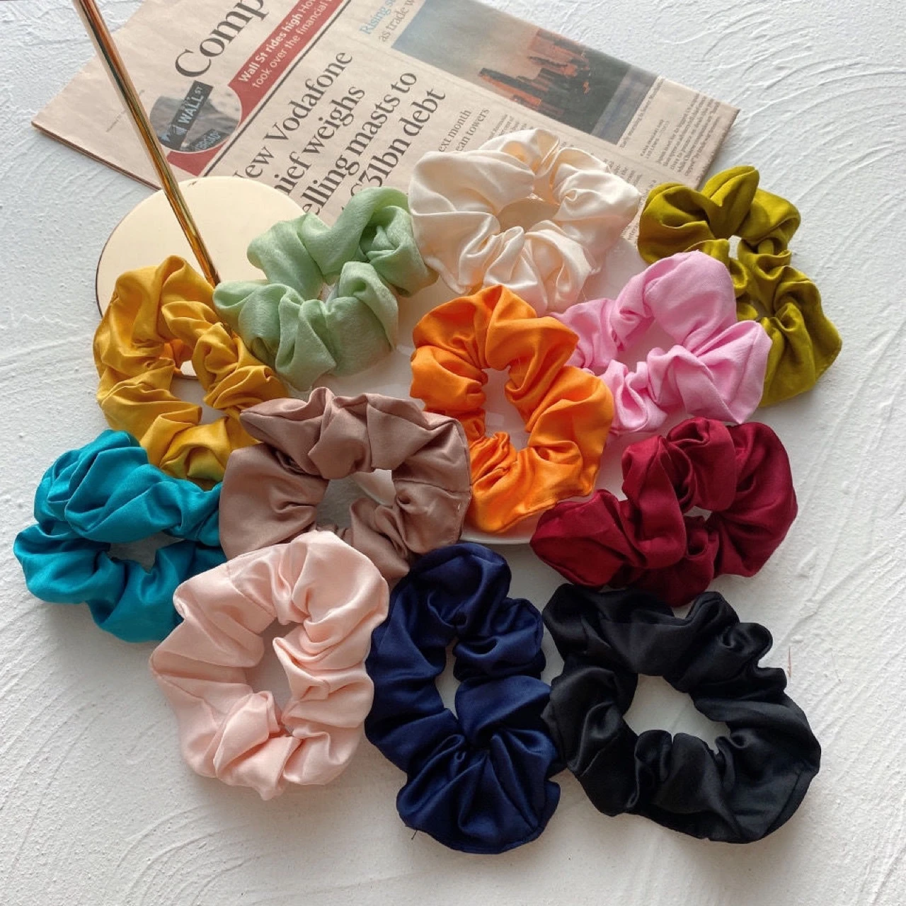 Hairclip 10 Pcs/Lot Satin Scrunchies Girls Ribbon Accessories Solid Ponytail Holder Hair Ties Gum Rope Elastic Hair Bands For Women knot hair band