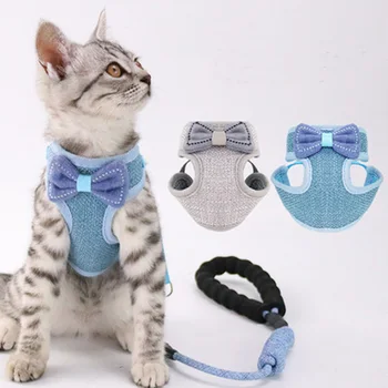 

Cute Cat Adjustable Harness and Leash Set Pet Puppy Harness Lead Cat Collar Clothes Vest For Small Cats For 10kg Pet Supplies