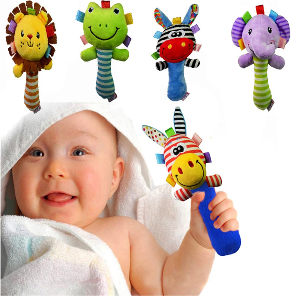 Drop ship Baby Rattles Baby Toys Cute Cartoon Animal Hand Bell Rattle Soft Toddler Plush Mobiles Toys 0-12 Months