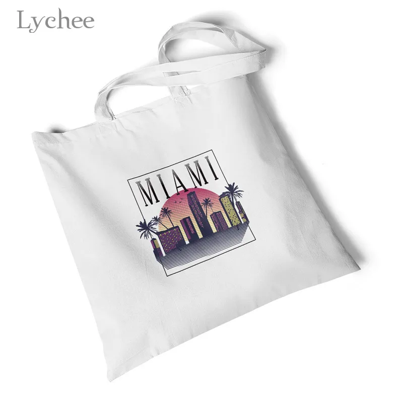 Lychee Harajuku Liverpool Nashville Женская Холщовая Сумка с принтом Большая складная сумка для покупок оригинальная дорожная сумка на плечо - Цвет: retro miami