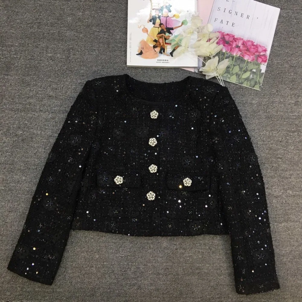 new women fashion sequined flower jacket coat female casual beading outerwear coat 2 color rmsx 10.21