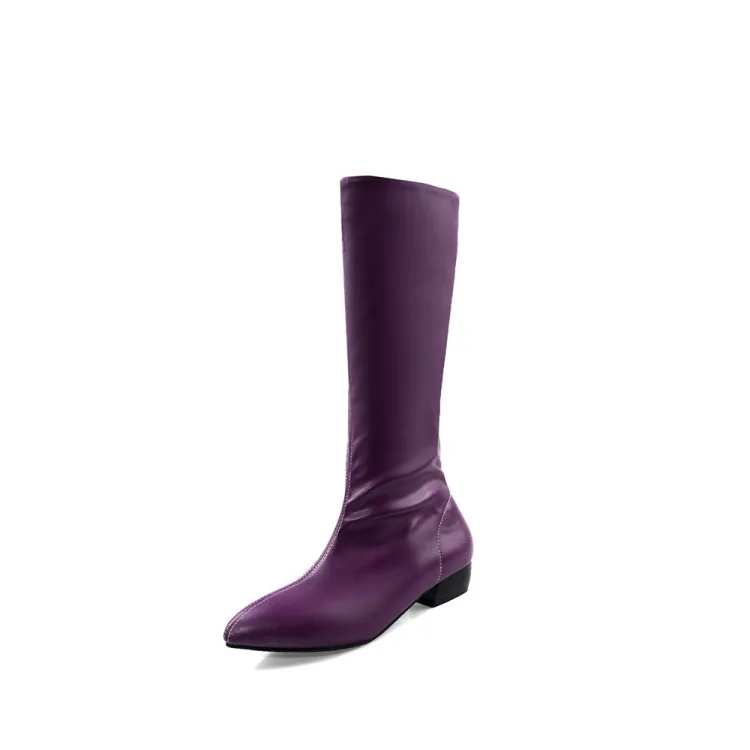 ZawsThia winter autumn yellow purple pink woman boots pointed toe low square heels mid-calf boots for women big size 34-48 - Цвет: Фиолетовый