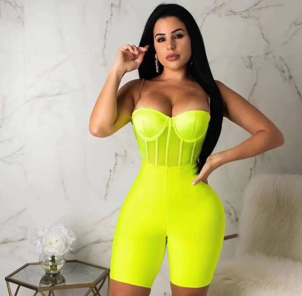 

High Quality Celebrity Yellow Black Strapless Rayon Bandage Playsuits Night Club Party Jumpsuits