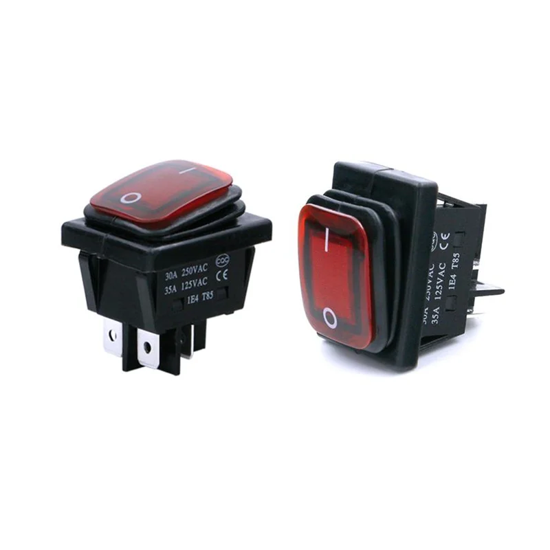 KCD4 black Red Green Rocker Waterproof Switch Power Switch 2 Position ON- OF 4 Pins With Light 16A 250VAC/ 20A 125VAC