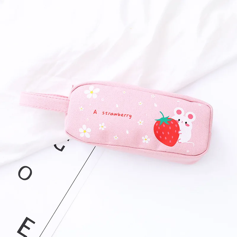 Pink strawberry Розовый милый чехол-карандаш с мультипликационным принтом, Большой Вместительный многофункциональный чехол-Карандаш s для девочек, школьные принадлежности на молнии, тканевая сумка для канцелярских принадлежностей - Color: Pink strawberry