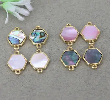 

10pcs Small Size Natural Abalone Shell Hexagon Connector beads,Shell Hexagon beads For Making Jewelry