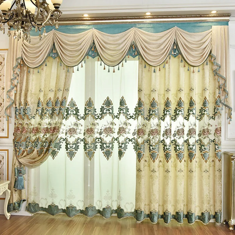 

Euramerican-style Velvet Stitching Embroidery with Semi-shading Curtains for Living Dining Room Bedroom.