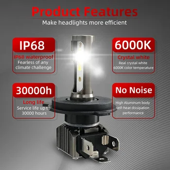 

Kit Headlight High Low Beam DC12V 2pcs Auto H4 9003 HB2 6000K LED Light