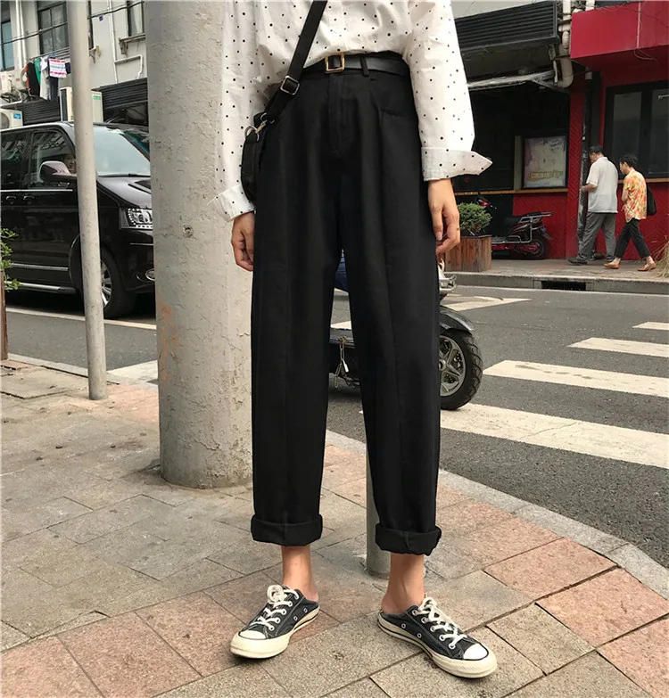 Джинсы женские Kawaii милые универсальные простые Harajuku уличная мода повседневные с высокой талией свободные джинсовые женские брюки шикарные