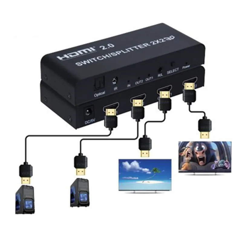 HDMI2.0 сплит-коммутатор 2x2 адаптер гнездовой разъем 4 к/60 Гц, сплит/переключатель 2xhdmi на 2xmoniters для HDTV CCTV шт