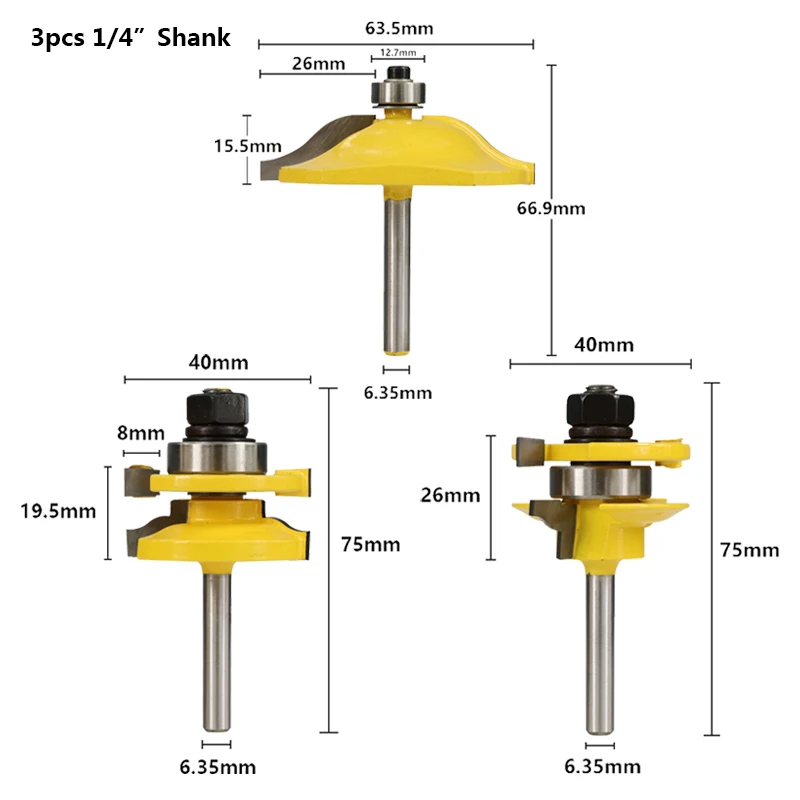 3pcs 6.35 Shank 3 шт 1/" 1/4" хвостовик поднятая панель двери шкафа маршрутизатор Набор бит угловой округление фрезы твердосплавные шипы Деревообрабатывающие инструменты - Длина режущей кромки: 3pcs 6.35 Shank