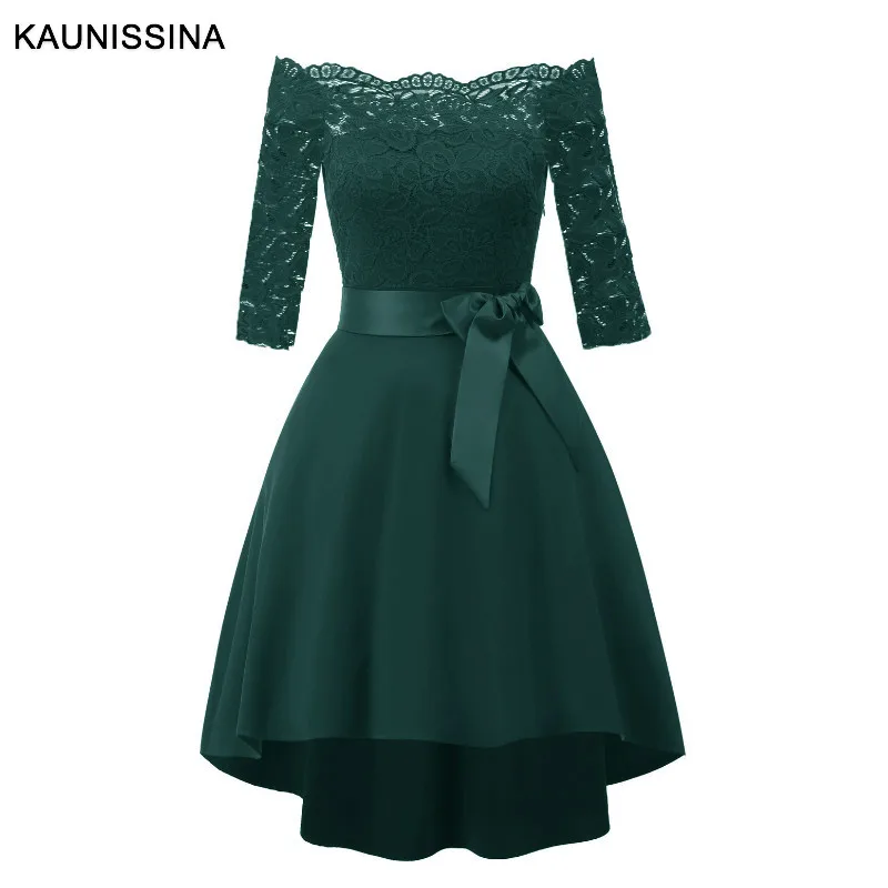 Green KAUNISSINA A Line кружевное коктейльное платье 3/4 рукав с открытыми плечами вечерние элегантные дамские платья кружевное торжественное платье - Цвет: Green
