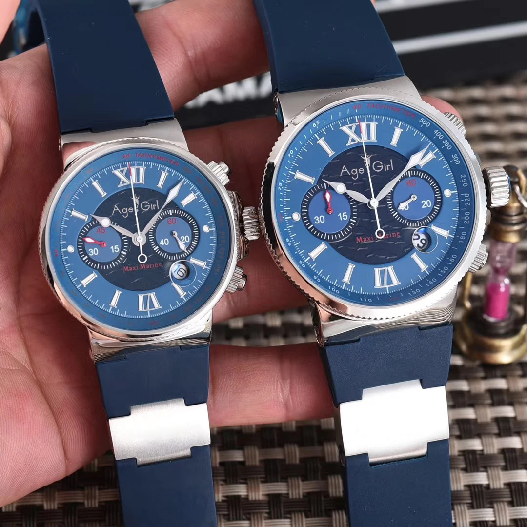 Blue Mens Роскошные брендовые новые мужские часы Wo для мужчин с хронографом серебристого, черного, синего цвета, ограниченная серия серебряных резиновых часов из нержавеющей стали, светящиеся водонепроницаемые AAA - Цвет: Blue Mens