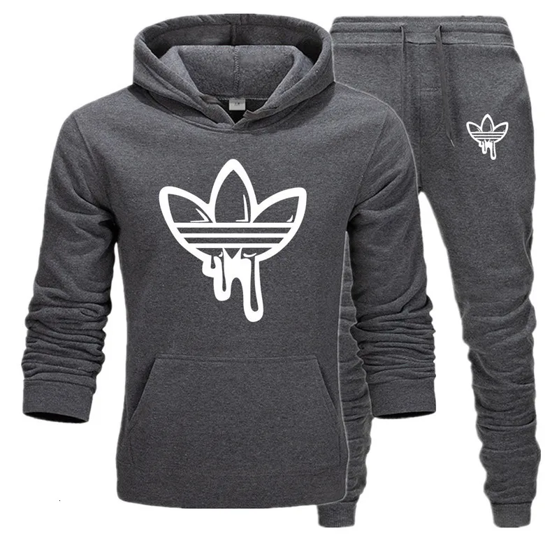 

2019 new casual fashion autumn and winter men and women plus velvet thickening suit with caps sportswear + sports pants 2 sets