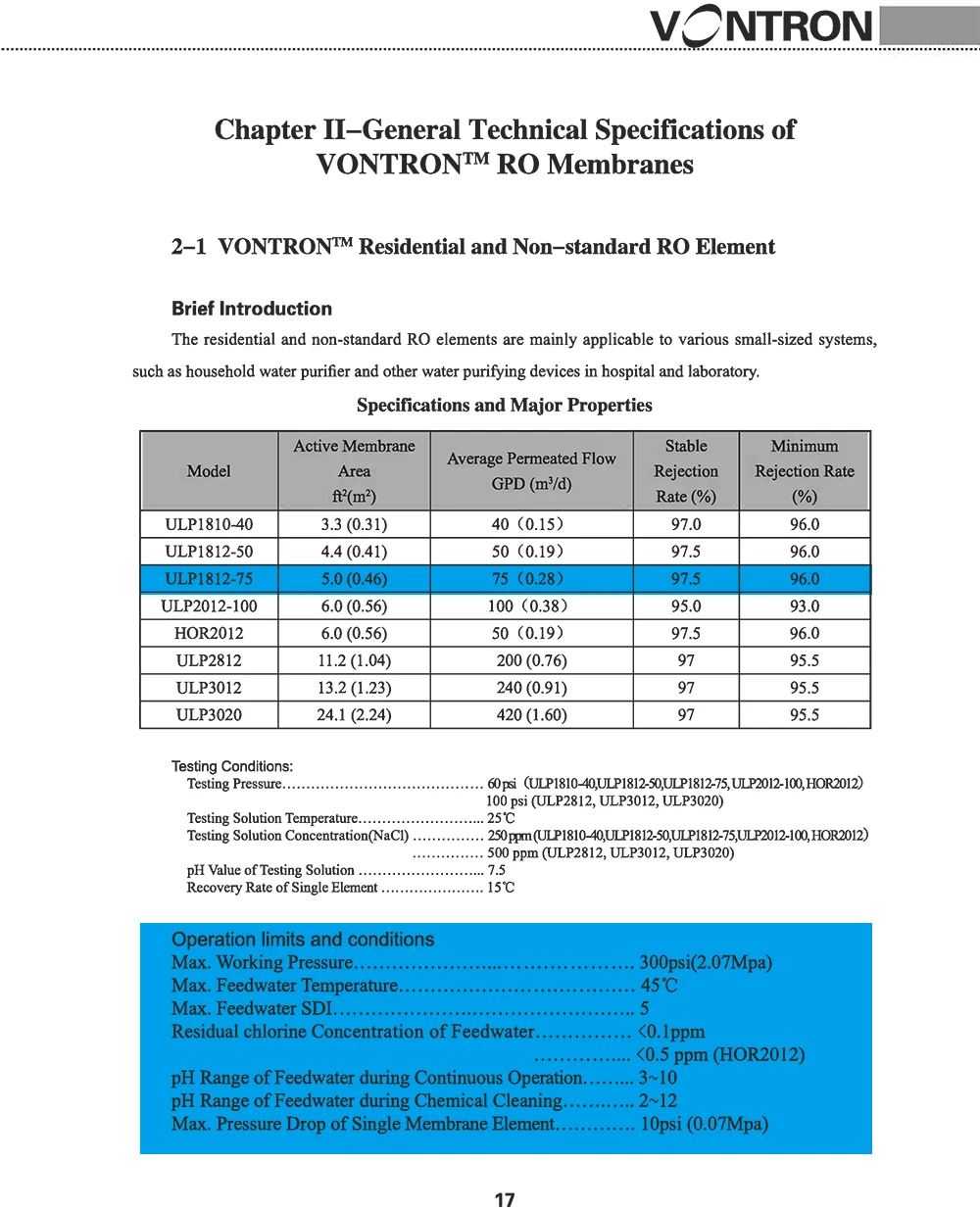VONTRON ULP1812-75 обратного осмоса RO мембрана 75GPD замена фильтр для воды системы очиститель питьевой обработки дома кухня