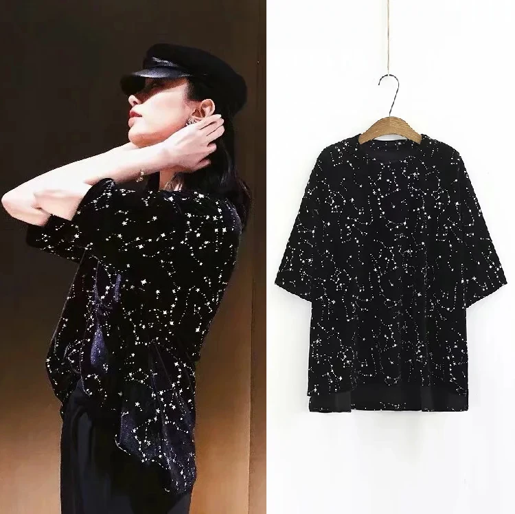 

women clothing 2019 fashion Casual t shirt women constellation Embroidery harajuku streetwear o-neck loose tshirt tops plus size