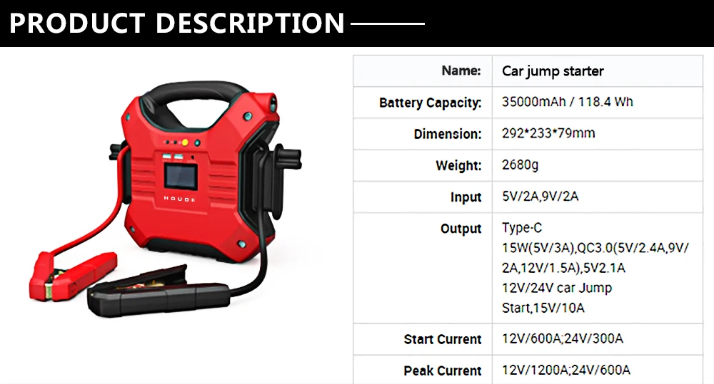 Car Jump Starter 35000mAh 12V/24V Auto Starting Device Portable Emergency Power Bank Car Turck Booster Accessories Auto portable jump starter