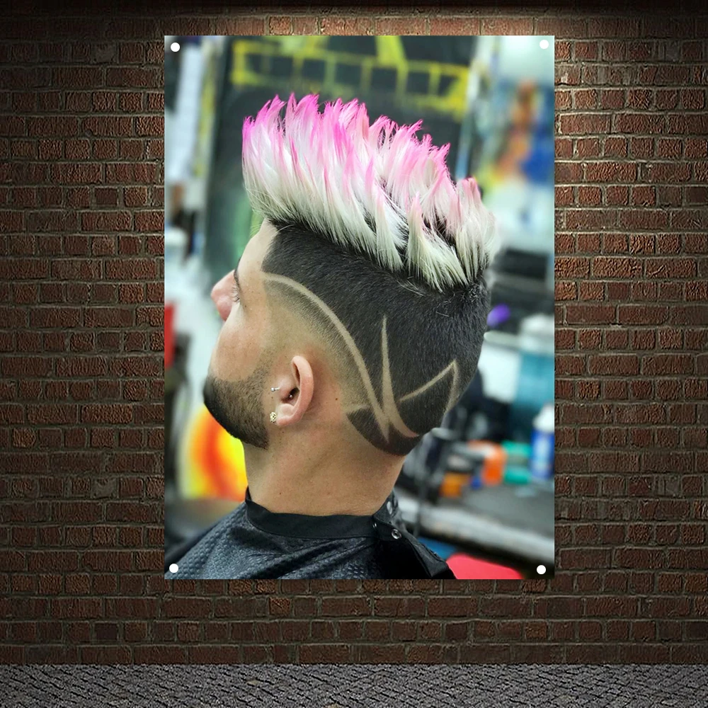 

Classic Men's Dyed Hairstyle Poster Wall Sticker Sculpture Pomade Picture Banner Flag Canvas Painting Edgy Hairstyles For Guys