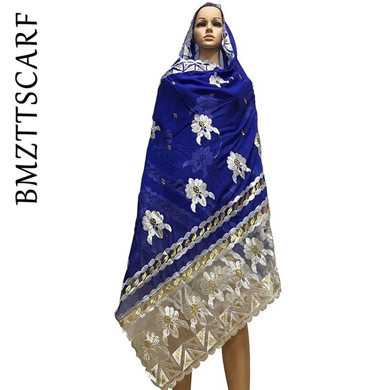 Африканские шарфы мусульманские женские мягкие хлопковые подходящие с вышивкой мусульманский шарф больших размеров для обертывания шали BM660