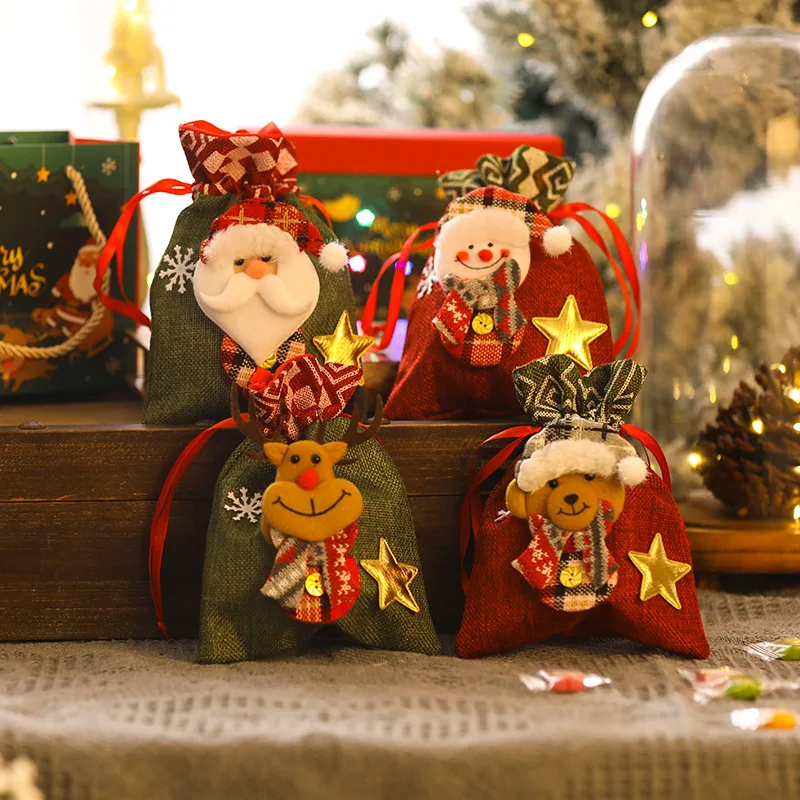 

New Christmas Packing Bag Ornaments Cartoon Cute Three-dimensional Doll Head Gift Bag Apple Bag Biscuit Bundle Pocket
