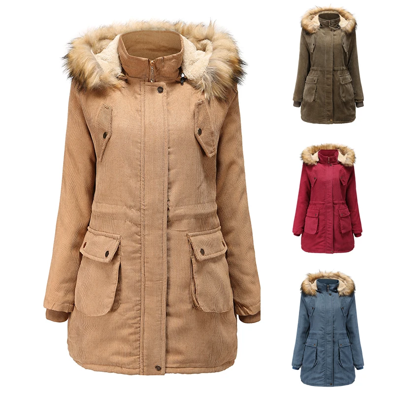 Women Winter parkas Warm Hooded coat fashion casual Faux Fur Collar Parker Coat Cotton Padded Outwear thicken lady overcoats