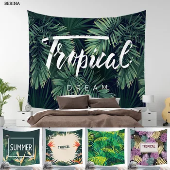 

Nordic Tropical Plants Tapestries Wall hanging Polyester Big Leaves Printed Farmhouse Home Decoration Multifunction Tapestry