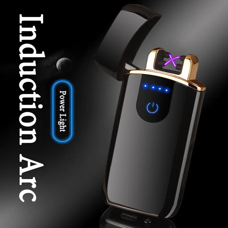 Металлическая двойная дуга usb зарядка Зажигалка импульсная ветрозащитная электрическая сигарета зажигалка для сигар беспламенная перезаряжаемая Зажигалка плазменная
