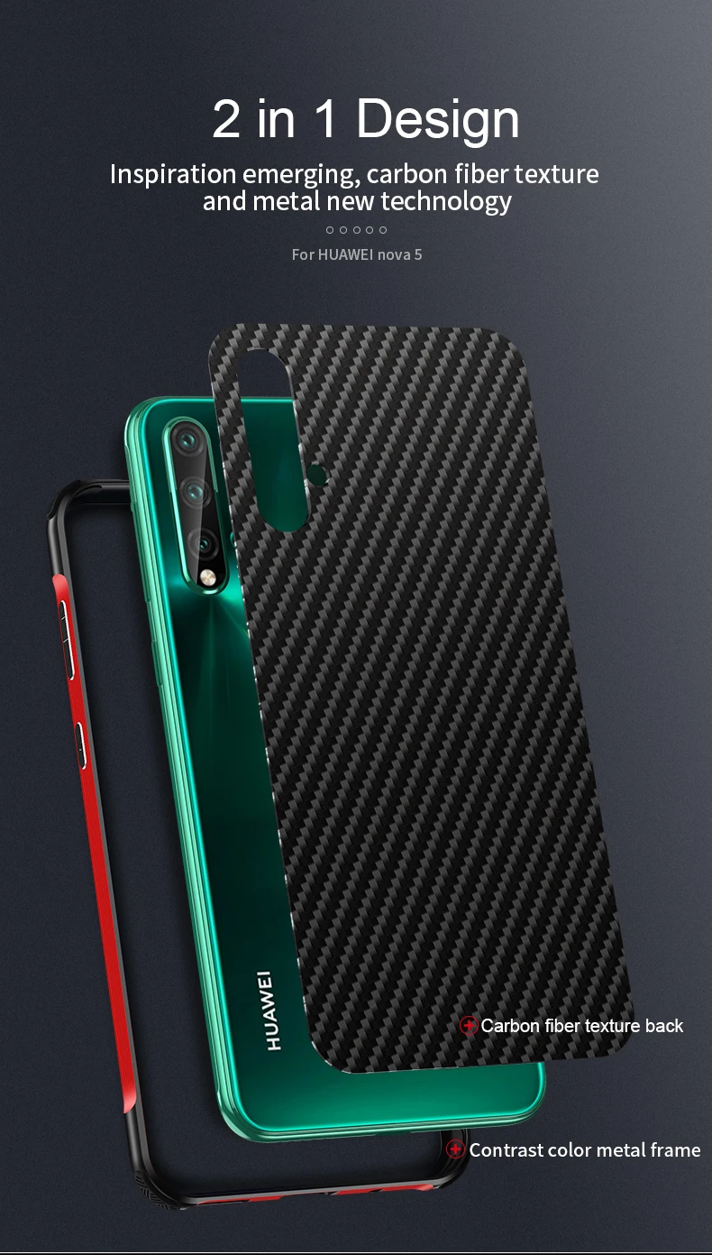 Для huawei Nova 5 Nova 4 Чехол, металлический каркас алюминиевый бампер сплав рамка Защитная крышка военный класс Броня углеродного волокна