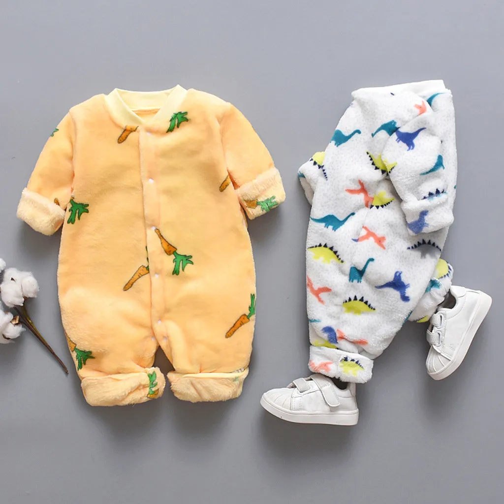 Комбинезоны для новорожденных; для малышей с рисунками динозавров флис теплый комбинезон, спортивный костюм мягкие пижамы для малышей плюс бархатное платье с утолщением на возраст от 0 до 18 месяцев