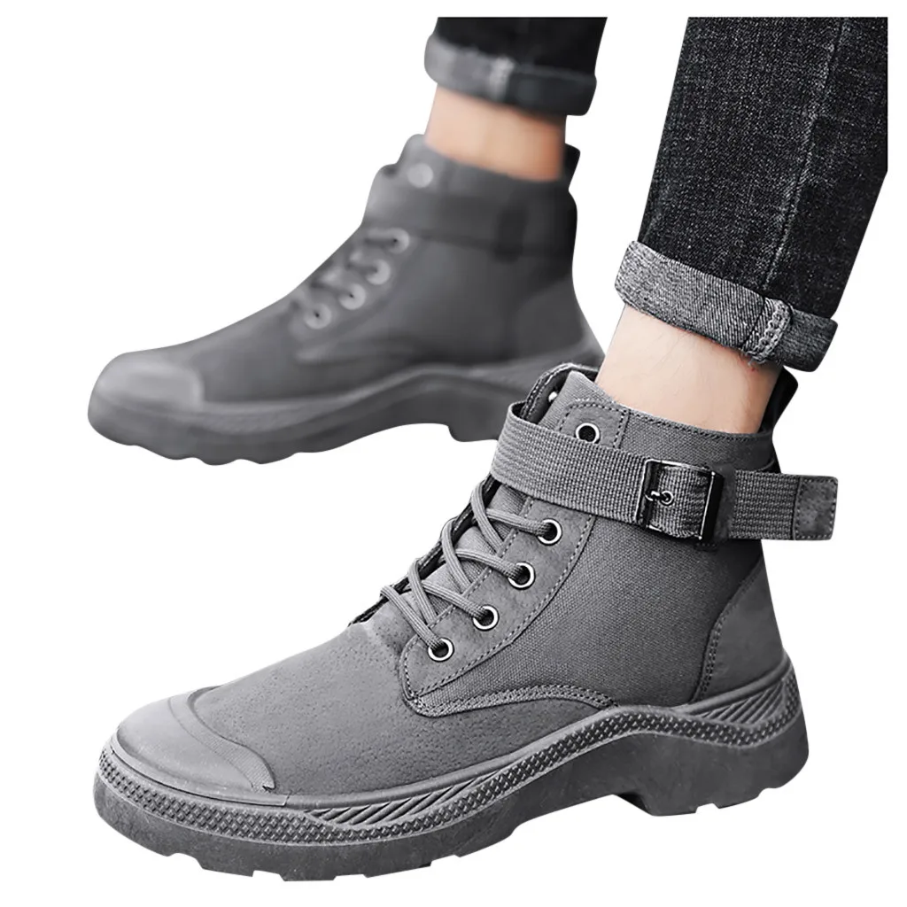 

Ankle Short Booties Men's Autumn Winter Casual Fashion Motorcycle Boots Retro Round Toe Buckle Straps Student Shoes botas hombre